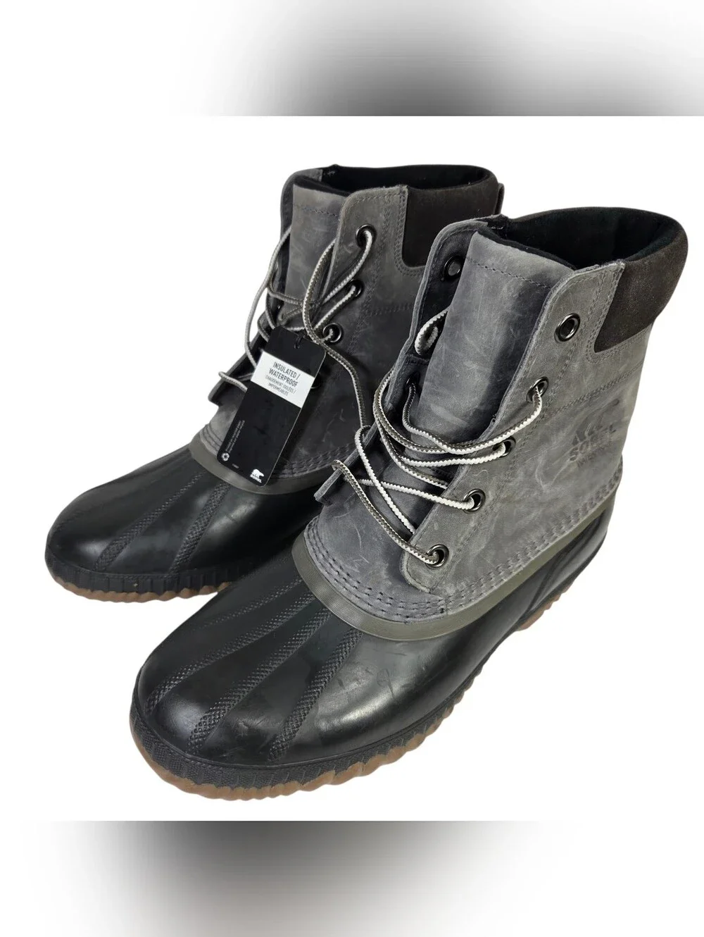 Sorel Men's Gray and Black Waterproof Lace-Up Rain & Snow Boots. Size 11.5